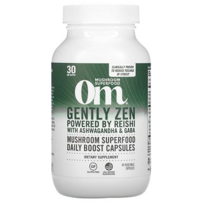 Om Mushrooms, Gently Zen, Powered by Reishi with Ashwagandha & GABA, 90 Vegetable Capsules