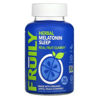 Fruily, Herbal Melatonin Sleep with Organic Apple, Peach & Mango, Mixed Fruit, 50 Gummies