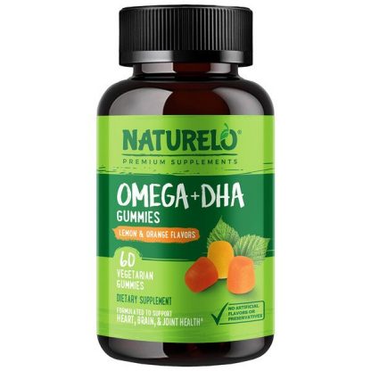 NATURELO, Omega+DHA Gummies, Lemon & Orange, 60 Vegetarian Gummies