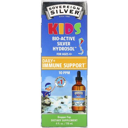 Sovereign Silver, Kids Bio-Active Silver Hydrosol, Daily Immune Support, Ages 4+, 10 PPM, 4 fl oz (118 ml)