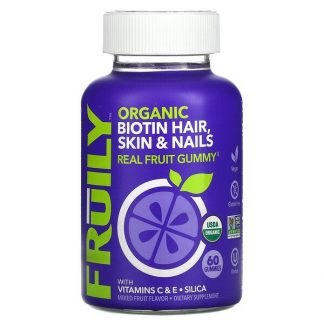 Fruily, Organic Biotin Hair, Skin & Nails with Vitamins C & E, Silica, Mixed Fruit, 60 Gummies