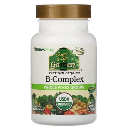 NaturesPlus, Source of Life Garden, Certified Organic B-Complex, 60 Vegan Capsules