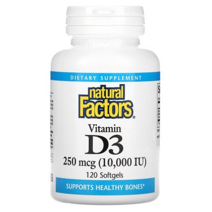 Natural Factors, Vitamin D3, 250 mcg (10,000 IU), 120 Softgels