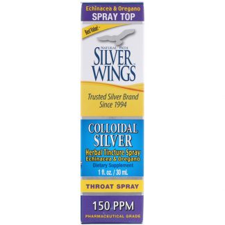 Natural Path Silver Wings, Colloidal Silver, Herbal Tincture Throat Spray, 150 PPM, 1 fl oz (30 ml)