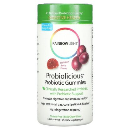 Rainbow Light, Probiolicious Probiotic Gummies, Delicious Berry, 50 Gummies