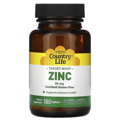 Country Life, Target-Mins Zinc, 50 mg, 180 Tablets