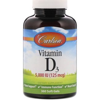 Carlson Labs, Vitamin D3, 125 mcg (5,000 IU), 360 Soft Gels