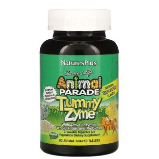 NaturesPlus, Source of Life, Animal Parade, Tummy Zyme with Active Enzymes, Whole Foods and Probiotics, Natural Tropical Fruit Flavor, 90 Animal-Shaped Tablets