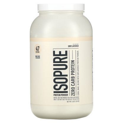 Isopure, Zero Carb, Protein Powder, Unflavored, 3 lb (1.36 kg)