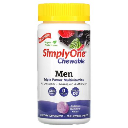 Super Nutrition, SimplyOne, Men, Triple Power Multivitamins, Wild-Berry, 30 Chewable Tablets