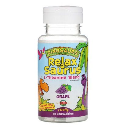 KAL, Dinosaurs, Relax-a-Saurus, L-Theanine Blend, Grape, 30 Chewables