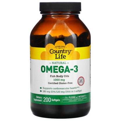 Country Life, Natural Omega-3, 1,000 mg, 200 Softgels