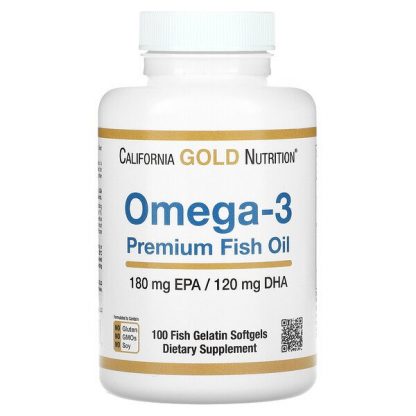 California Gold Nutrition, Omega-3 Premium Fish Oil, 180 EPA / 120 DHA, 100 Fish Gelatin Softgels