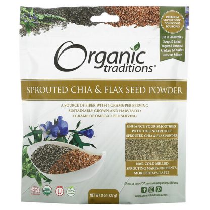 Organic Traditions, Sprouted Chia & Flax Seed Powder, 8 oz (227 g)