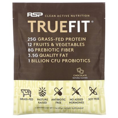 RSP Nutrition, TrueFit, Grass-Fed Whey Protein Shake with Fruits & Veggies, Chocolate, 1.7 oz (49 g)