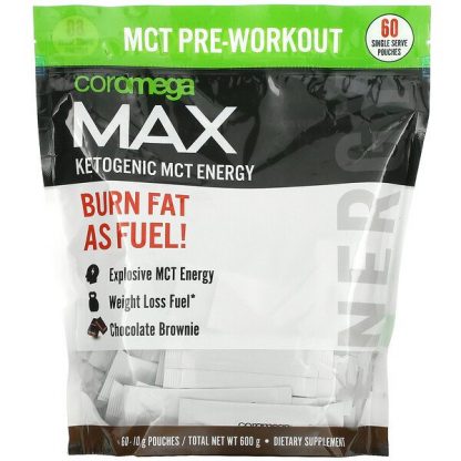 Coromega, Max Ketogenic MCT Energy, Chocolate Brownie, 60 Single Serve Pouches, (10 g) Each