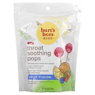 Burt's Bees, Kids, Throat Soothing Pops, 3+ Years, Fruit Fusion, 15 Throat Pops