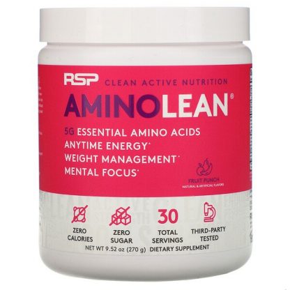 RSP Nutrition, AminoLean, Essential Amino Acids + Anytime Energy, Fruit Punch, 9.52 oz (270 g)