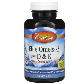 Carlson Labs, Elite Omega-3 Plus D & K, Natural Lemon Flavor, 60 Soft Gels