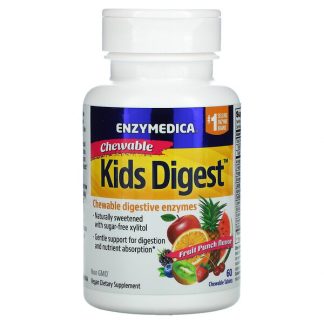 Enzymedica, Kids Digest, Chewable Digestive Enzymes, Fruit Punch, 60 Chewable Tablets