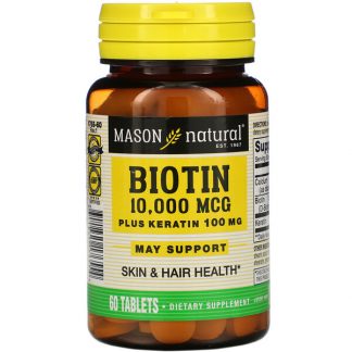 Mason Natural, Biotin Plus Keratin, 10,000 mcg, 60 Tablets