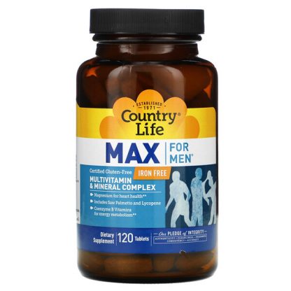 Country Life, Max for Men, Multivitamin & Mineral Complex, Iron-Free, 120 Tablets