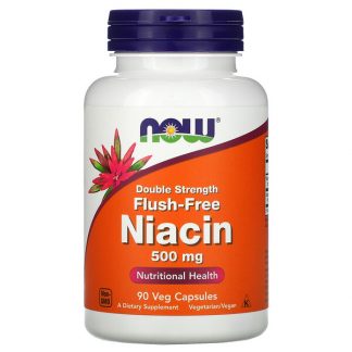 NOW Foods, Flush-Free Niacin, Double Strength, 500 mg, 90 Veg Capsules