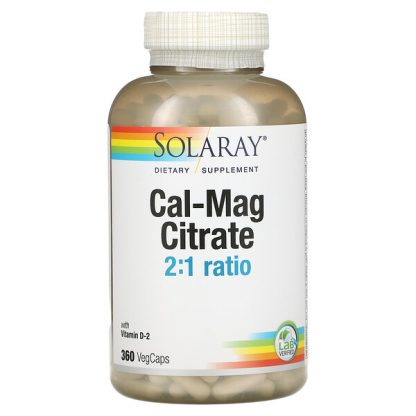 Solaray, Cal-Mag Citrate 2:1 ratio, 360 VegCaps