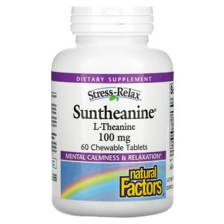 Natural Factors, Stress-Relax, Suntheanine, L-Theanine, 100 mg, 60 Chewable Tablets