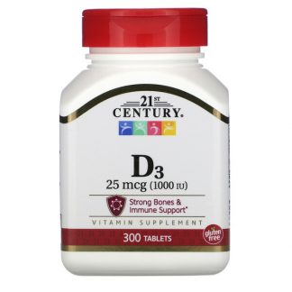 21st Century, Vitamin D3, 25 mcg (1,000 IU), 300 Tablets