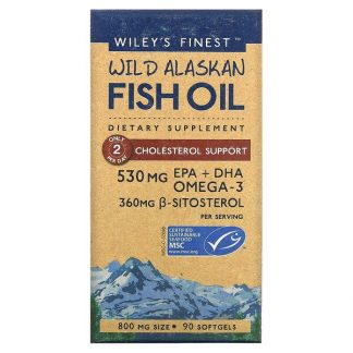 Wiley's Finest, Wild Alaskan Fish Oil, Cholesterol Support, 800 mg, 90 Softgels