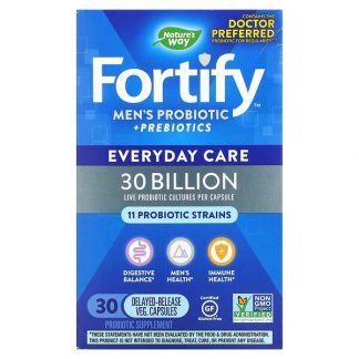 Nature's Way, Fortify, Men's Probiotic + Prebiotics, Everyday Care, 30 Billion, 30 Delayed-Release Veg. Capsules