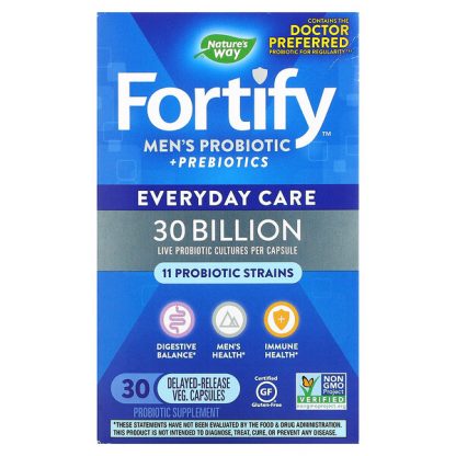 Nature's Way, Fortify, Men's Probiotic + Prebiotics, Everyday Care, 30 Billion, 30 Delayed-Release Veg. Capsules