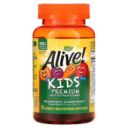 Nature's Way, Alive! Kids, Premium Multivitamin, Cherry, Orange & Grape, 90 Gummies