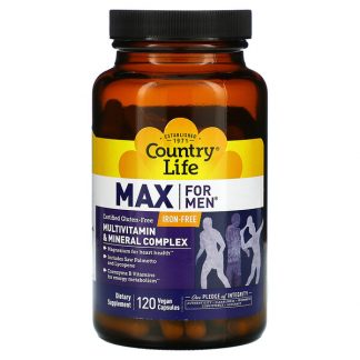 Country Life, Max for Men, Multivitamin & Mineral Complex, Iron-Free, 120 Vegan Capsules