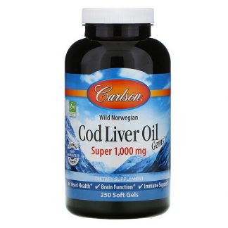 Carlson Labs, Wild Norwegian, Cod Liver Oil Gems, Super, 1,000 mg, 250 Soft Gels