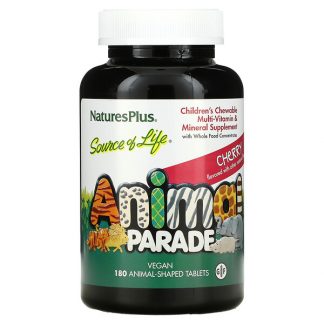 NaturesPlus, Source of Life, Animal Parade, Children's Chewable Multi-Vitamin and Mineral Supplement, Cherry, 180 Animal-Shaped Tablets