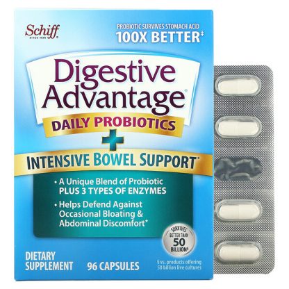 Schiff, Digestive Advantage, Daily Probiotics + Intensive Bowel Support, 96 Capsules