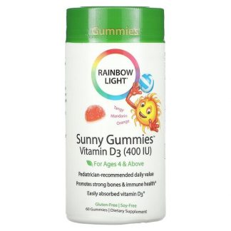 Rainbow Light, Sunny Gummies, Vitamin D3, For Ages 4 & Above, Tangy Mandarin Orange, 400 IU, 60 Gummies