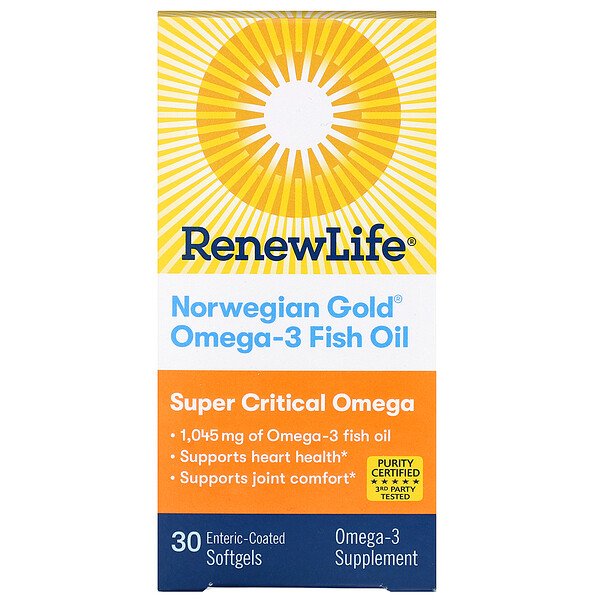 Renew Life, Norwegian Gold Omega-3 Fish Oil, 1,045 mg, 30 Enteric-Coated Softgels