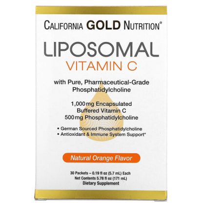 California Gold Nutrition, Liposomal Vitamin C, Natural Orange Flavor, 1000 mg, 30 Packets, 0.2 oz (5.7 ml) Each