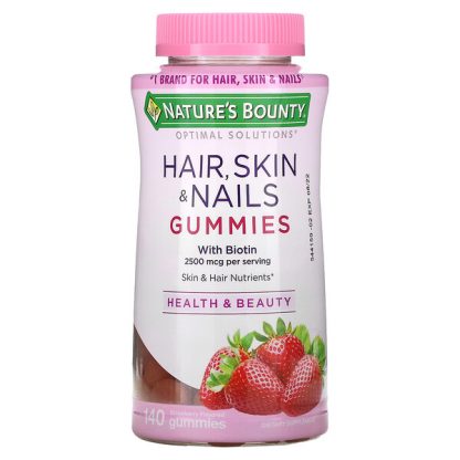 Nature's Bounty, Optimal Solutions with Biotin, Hair, Skin & Nails, Strawberry, 1,250 mcg, 140 Gummies