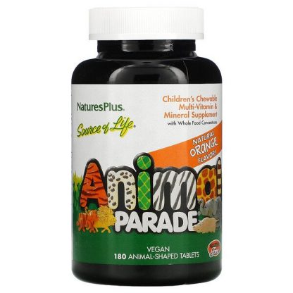 NaturesPlus, Source of Life, Animal Parade, Children's Chewable Multi-Vitamin and Mineral Supplement, Natural Orange, 180 Animal-Shaped Tablets