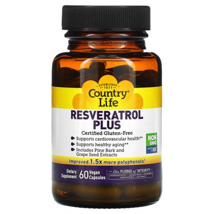 Country Life, Resveratrol Plus, 60 Vegan Capsules