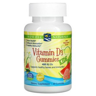 Nordic Naturals, Vitamin D3 Gummies Kids, Wild Water Melon Splash, 400 IU, 60 Gummies