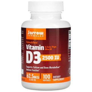 Jarrow Formulas, Vitamin D3, Cholecalciferol, 62.5 mcg (2,500 IU), 100 Softgels