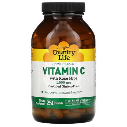 Country Life, Time Release Vitamin C with Rose Hips, 1,000 mg, 250 Tablets