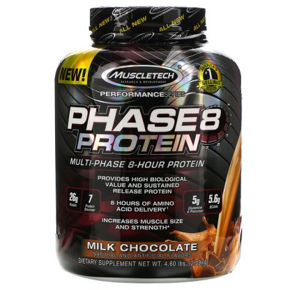 Muscletech, Performance Series, Phase8, Multi-Phase 8-Hour Protein, Milk Chocolate, 4.60 lbs (2.09 kg)