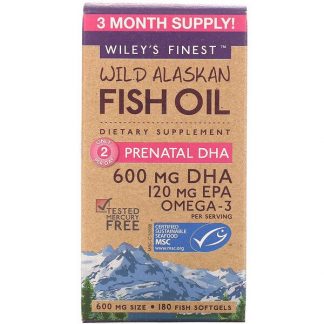 Wiley's Finest, Wild Alaskan Fish Oil, Prenatal DHA, 600 mg, 180 Fish Softgels