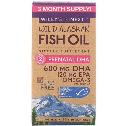 Wiley's Finest, Wild Alaskan Fish Oil, Prenatal DHA, 600 mg, 180 Fish Softgels